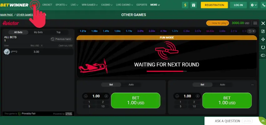 Aviator en Betwinner Casino 18